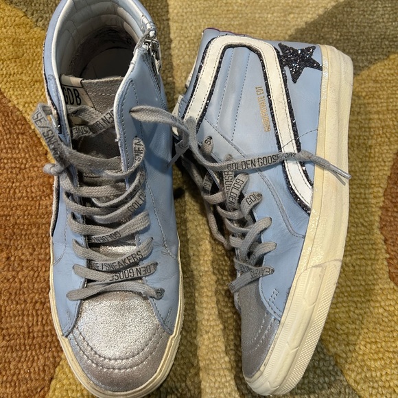 Golden Goose Shoes - Golden Goose Blue and Silver High-Top Sneakers